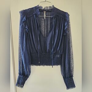 Free People Deep Blue Sheer Blouse